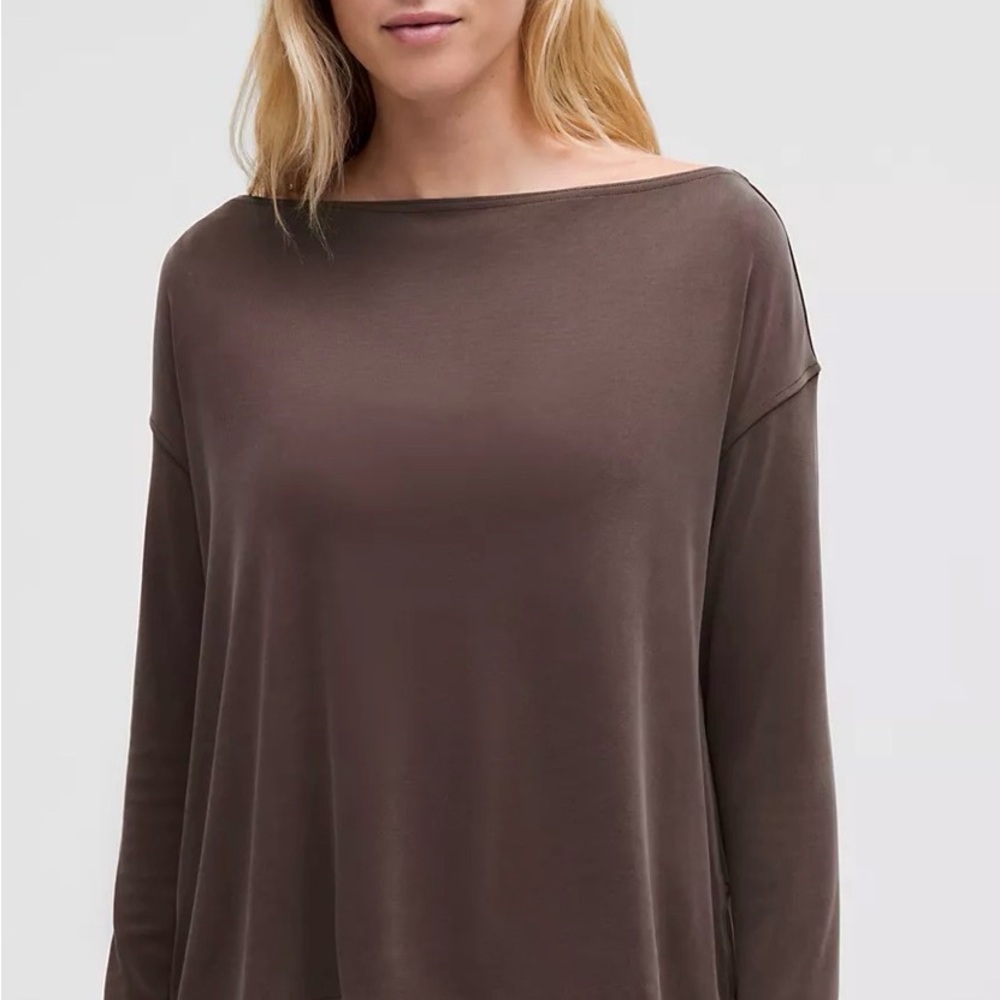 lululemon athletica drapery off the shoulder espresso long sleeve shirt like new